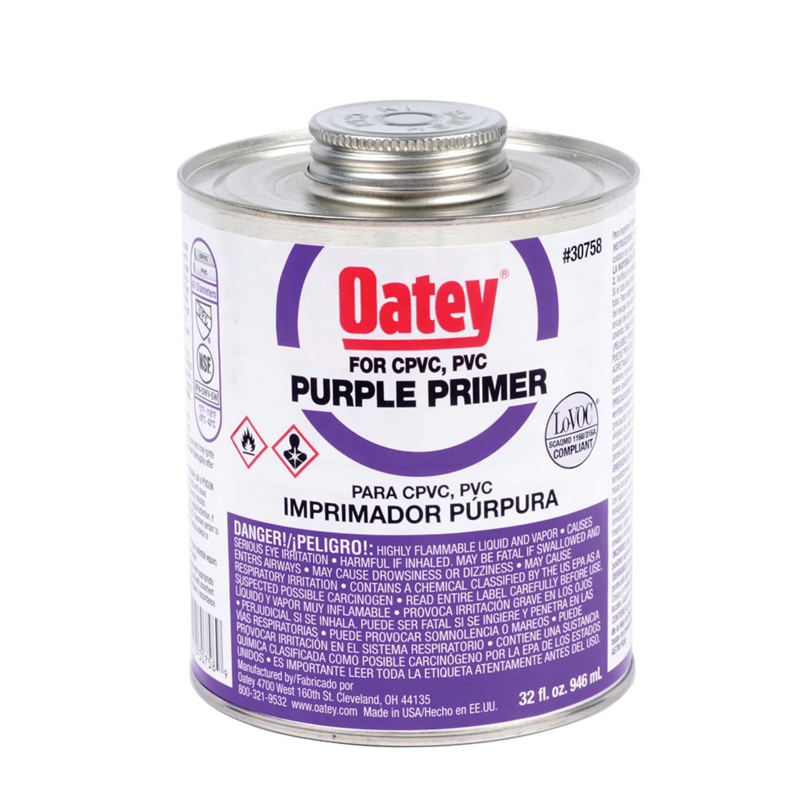80441 OATEY 30758 PURPLE LOW VOC PRIMER, 32 OZ QUART