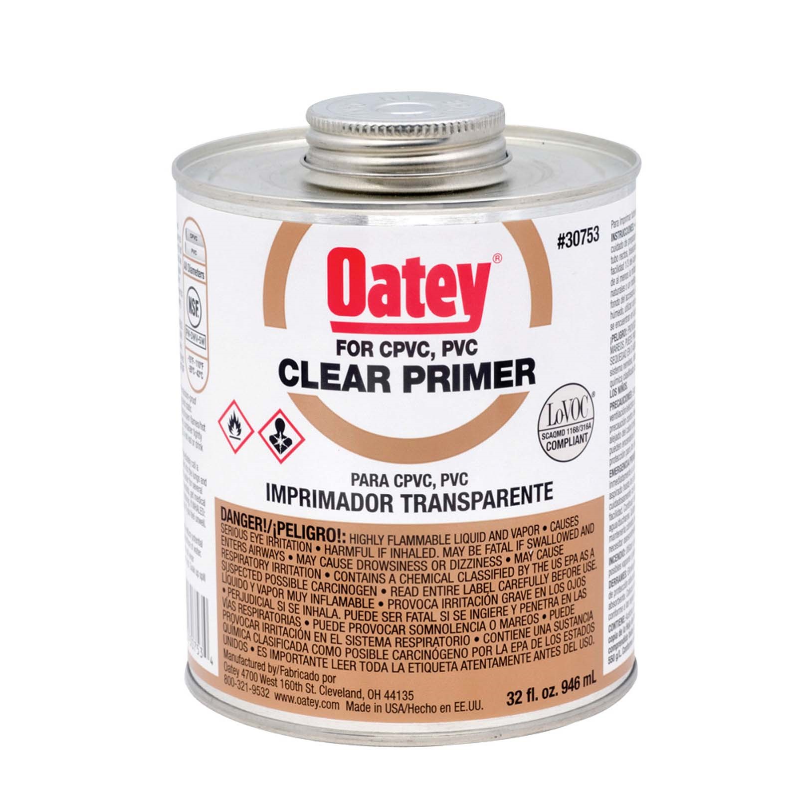 80504 OATEY 30753 CLEAR LOW VOC PRIMER, 32 OZ QUART