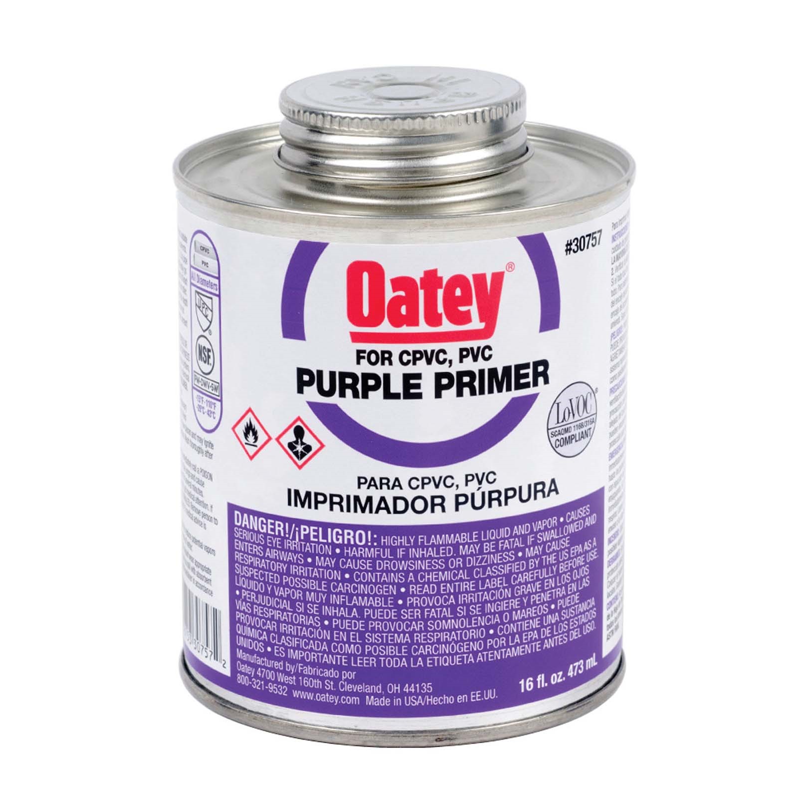 80440 OATEY 30757 PURPLE LOW VOC PRIMER, 16 OZ PINT