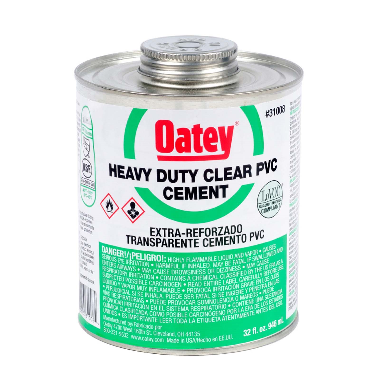 80429 OATEY 31008 HEAVY-DUTY PVC CEMENT, 32 OZ CAN, CLEA