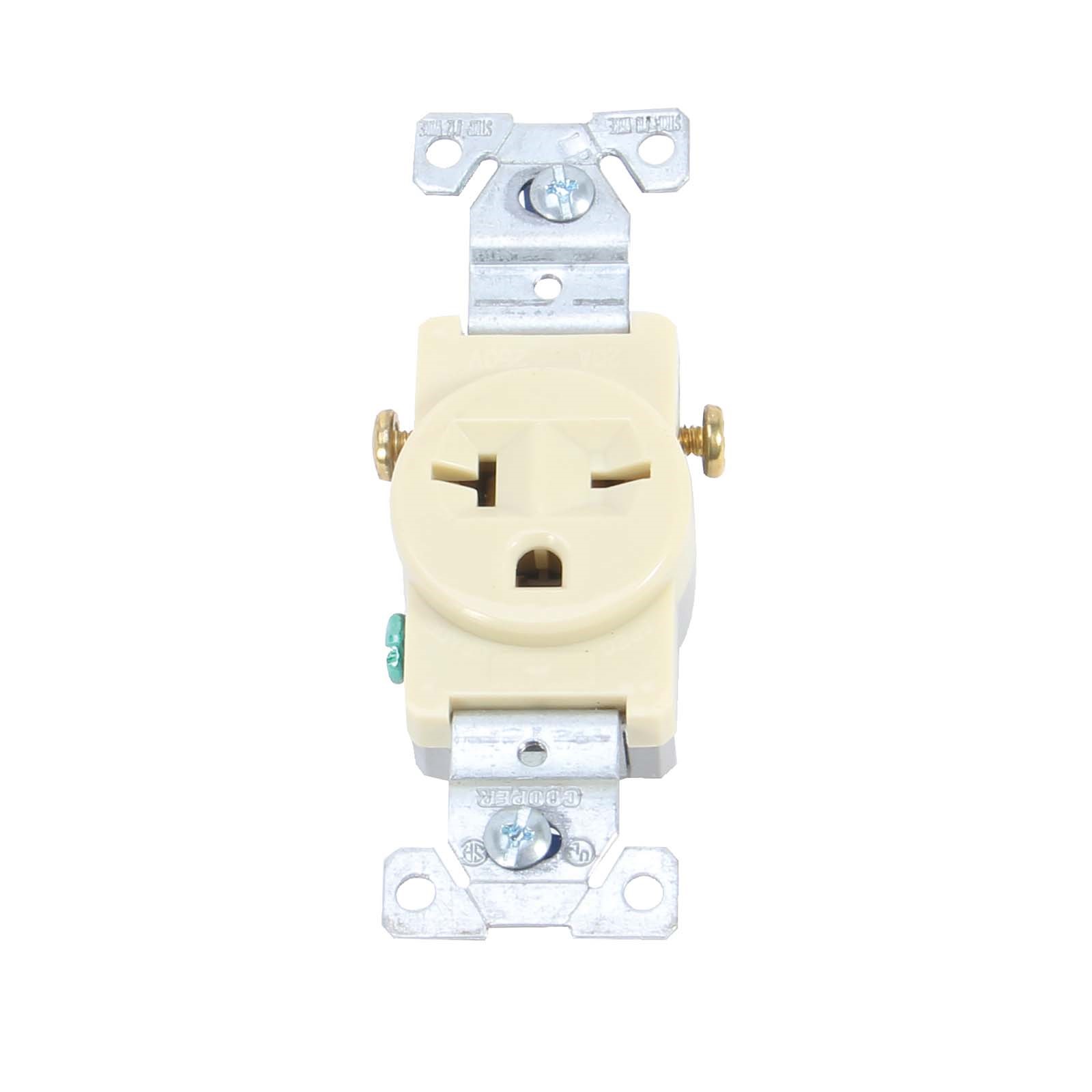 67507 HEAVY DUTY SINGLE RECEPTACLE, IVORY, 250 V, 20 A